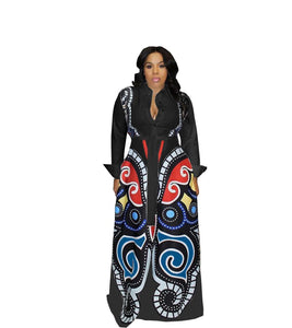 wholesale women dress Bohemian dress with butterfly print long sleeved casual dress