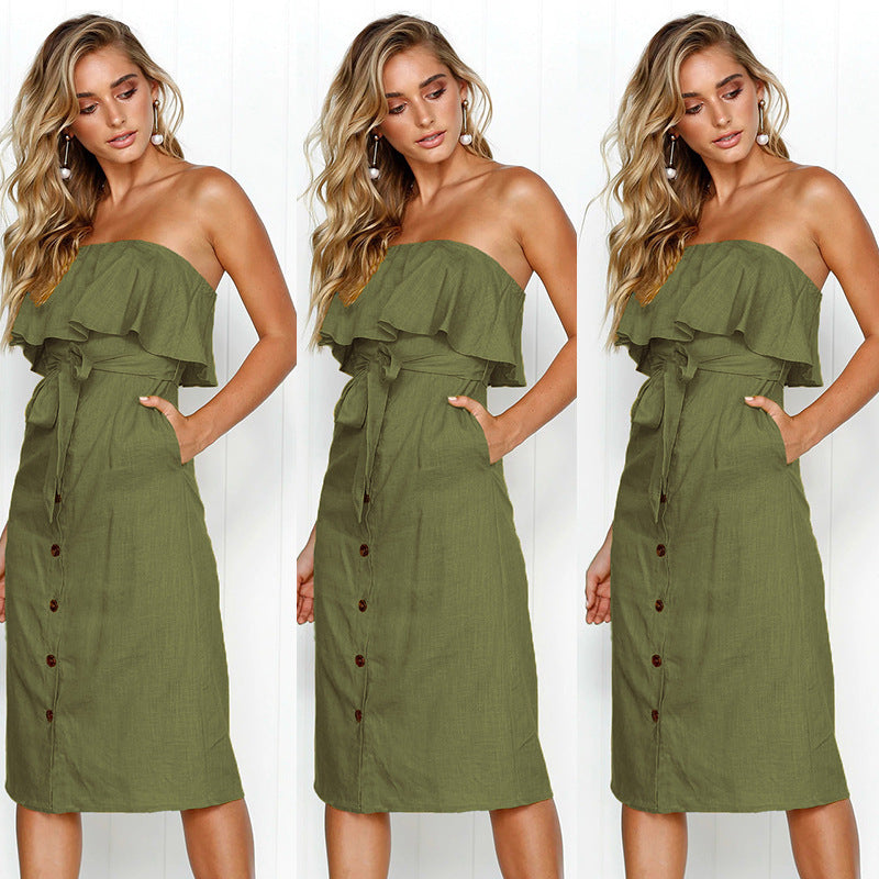 Off Shoulder Strapless Women Summer Tube Dress 2018 New Casual Vestidos Ruffles Bow Elegant Party Dresses