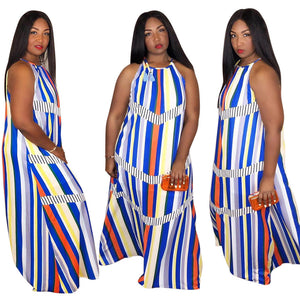 WNAT3005 women casual striped off shoulder summer maxi long dress