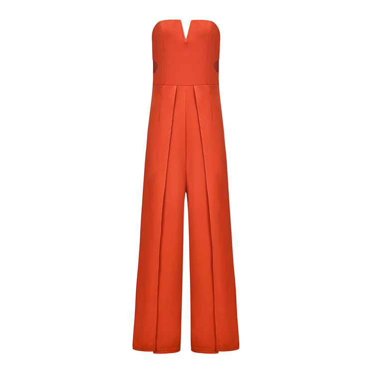 Spring 2019 Fashion Hot Sexy Women Solid Jumpsuits Lady Strapless Sleeveless Wide Leg High Split Jumpsuits