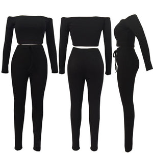 6 Color summer sexy strapless crop top club two piece women set long sleeve tops and pants set 2 piece outfits for women E3307