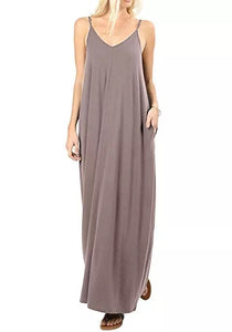 Women's Loose Plain Maxi Dress Casual Flowy Vacation Long Dresses with Pockets