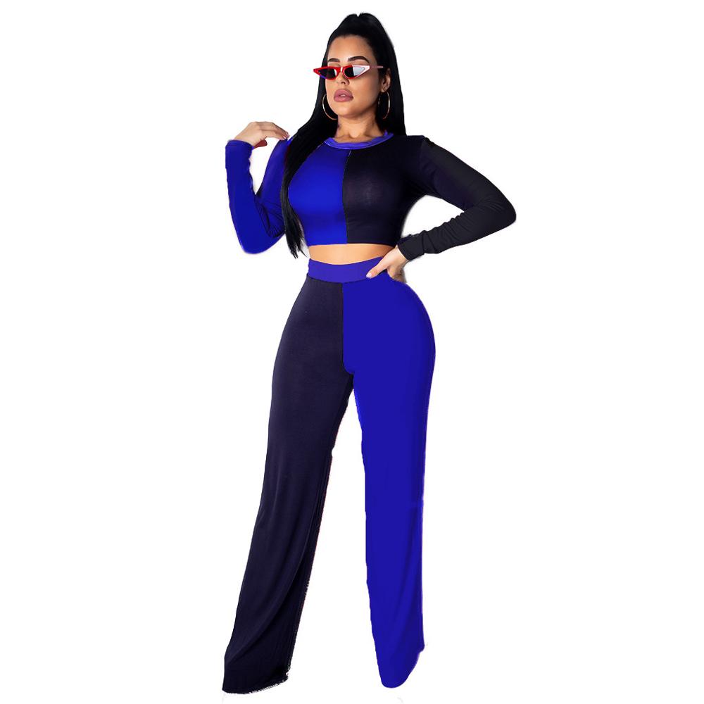 Wide leg Crop Top Women Two Piece Sets Long Sleeve 2pcs Set Woman QM3676