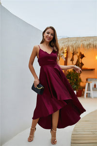 V-neck sleeveless  Evening Gown Hi-Lo Dress