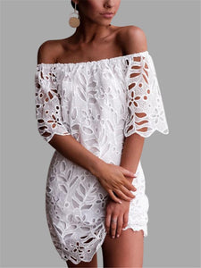 Women’s Sexy Off Shoulder Vintage Floral Lace Elegant Mini Dress