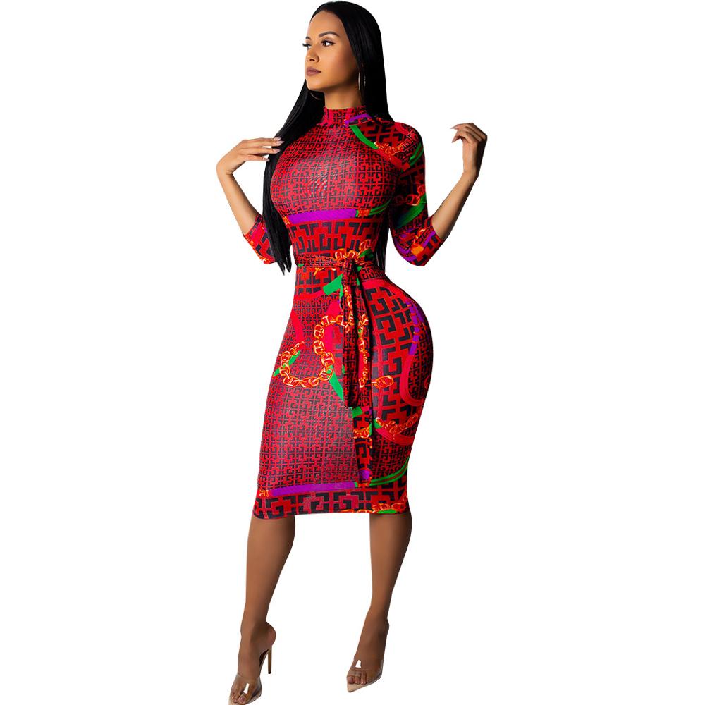 QM3545 women latest sexy printed bandage bodycon bohemian boho dress