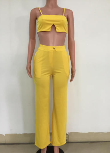 Sexy Two Piece Set Summer Outfits Club Wear Sleeveless Crop Top and Wide Leg Pant Suits for Women 2Pcs Tracksuits Matching Sets