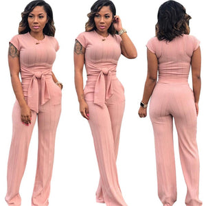 2019 hot sell 6colors women clothing ol office ladies two piece Outfits (crop top+wide leg pants) 2 Piece Set