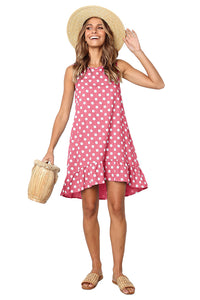 Summer Dot Ruffled Hem Loose Fit Boho Dress  Women Bohemian Tank Dress