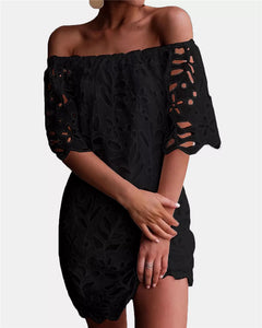 Women’s Sexy Off Shoulder Vintage Floral Lace Elegant Mini Dress