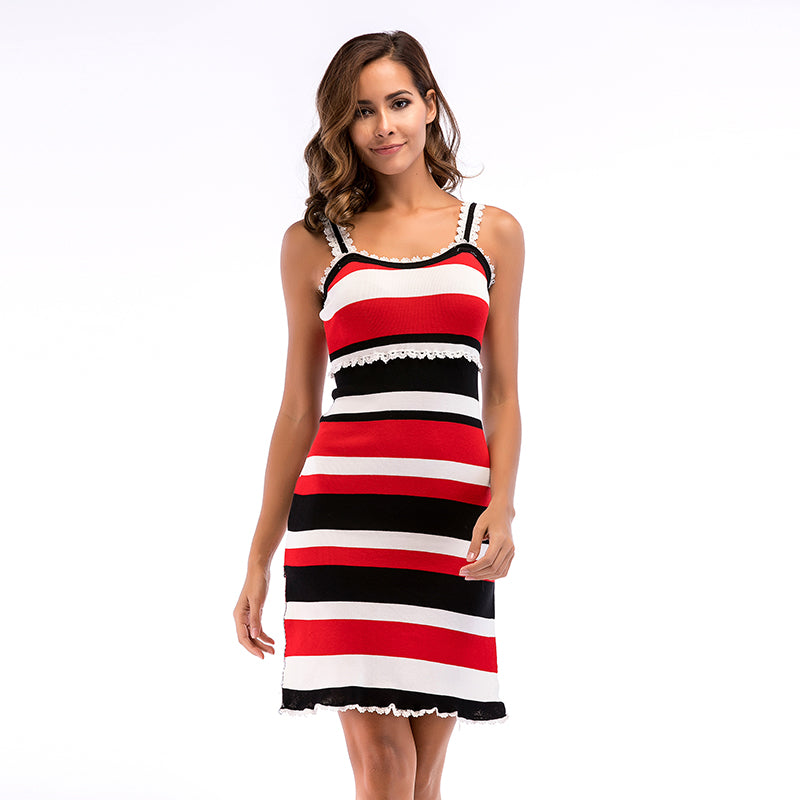 women fashion dress with stripy and comfortable loose sleepwear or casual dress