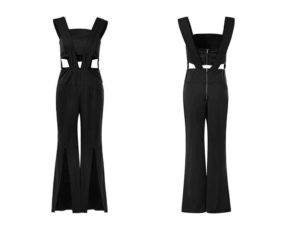 Slit Fashion Sexy Long Jumpsuit Ladies Party Strapless Wide Leg Romper Overall Playsuit Elegant Sleeveless Jumpsuit Formal E4061