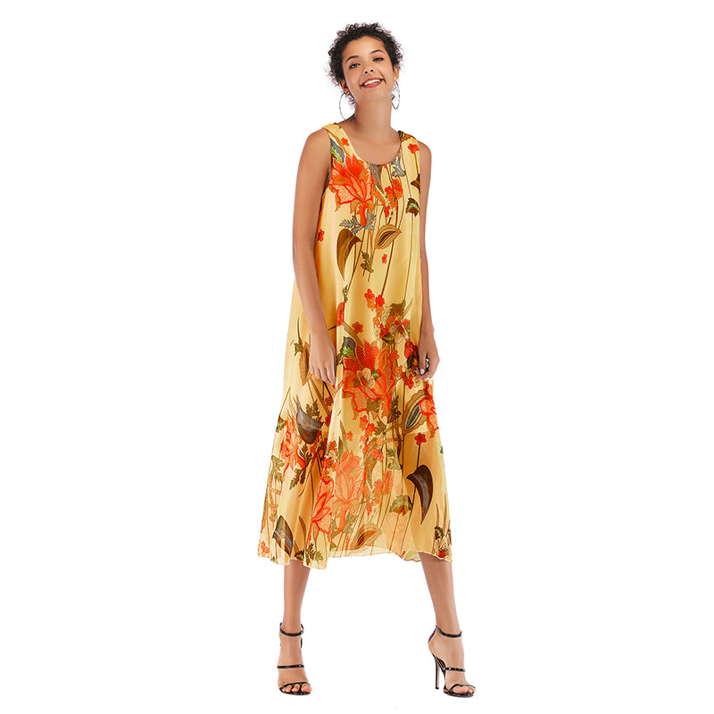 Women's Flowy Chiffon Casual Hem Maxi Dress