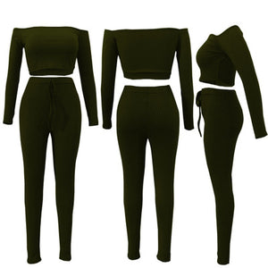 6 Color summer sexy strapless crop top club two piece women set long sleeve tops and pants set 2 piece outfits for women E3307