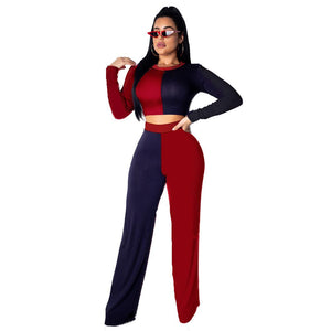 Wide leg Crop Top Women Two Piece Sets Long Sleeve 2pcs Set Woman QM3676