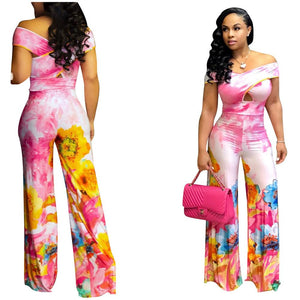 New Women Summer Slim Off The Shoulder Multicolor Printed Jumpsuit  EACF1841