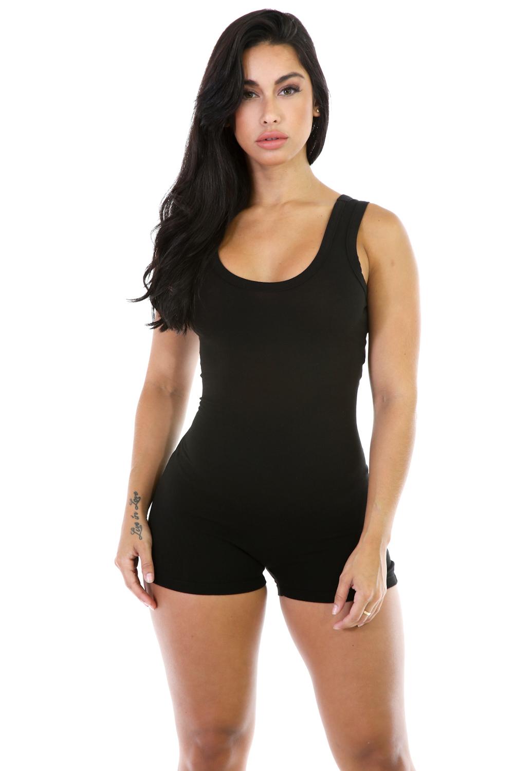 Sexy sleeveless solid bodycon short sport jumpsuit