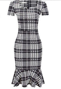 Women's Vintage Houndstooth-Printed Bow Slim Retro Dress