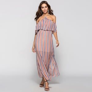 Summer Dresses Women 2019 Sexy off shoulder striped falbala long maxi dress for ladies