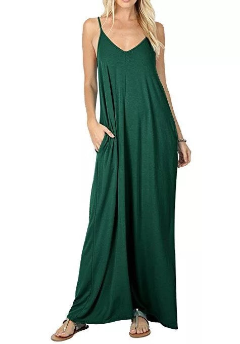 Women's Loose Plain Maxi Dress Casual Flowy Vacation Long Dresses with Pockets