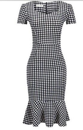 Women's Vintage Houndstooth-Printed Bow Slim Retro Dress