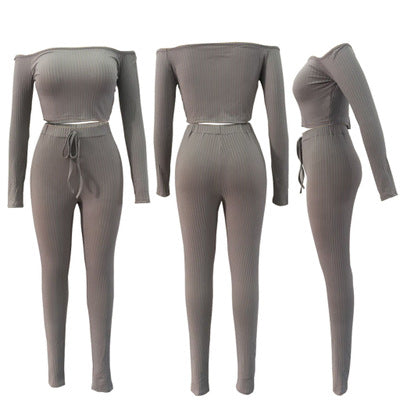 6 Color summer sexy strapless crop top club two piece women set long sleeve tops and pants set 2 piece outfits for women E3307