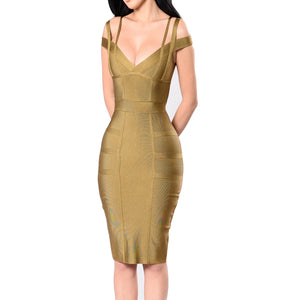 Women's Bandage Dress Spaghetti Strap V-Neck Bandage Bodycon Dress