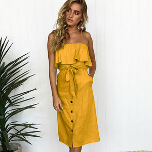 Off Shoulder Strapless Women Summer Tube Dress 2018 New Casual Vestidos Ruffles Bow Elegant Party Dresses