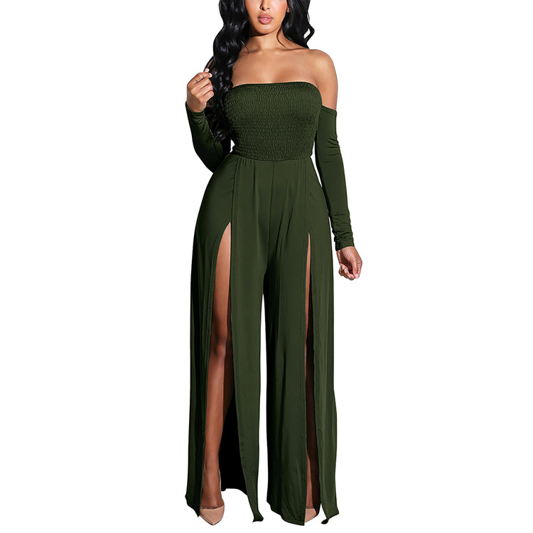 Wholesale Sexy High Split Leg Off The Shoulder Party Wear Women Long Sleeve Jumpsuit