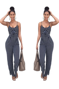 Sexy Sleeveless Womens Jumpsuit Casual Wear Black Suit With White Stripes Ladies Summer Jumpsuit