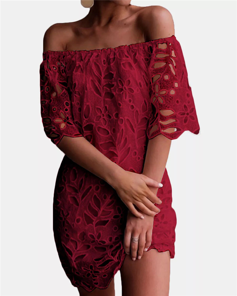 Women’s Sexy Off Shoulder Vintage Floral Lace Elegant Mini Dress