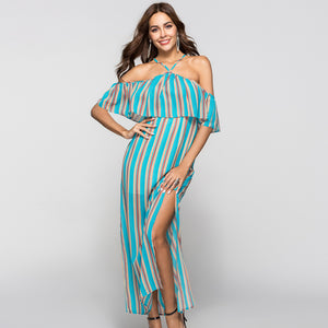 Summer Dresses Women 2019 Sexy off shoulder striped falbala long maxi dress for ladies