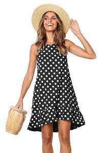 Summer Dot Ruffled Hem Loose Fit Boho Dress  Women Bohemian Tank Dress