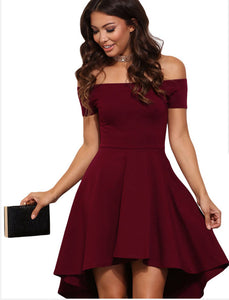 Womens Off The Shoulder Short Sleeve High Low Cocktail Skater Dress