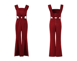 Slit Fashion Sexy Long Jumpsuit Ladies Party Strapless Wide Leg Romper Overall Playsuit Elegant Sleeveless Jumpsuit Formal E4061