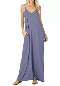 Women's Loose Plain Maxi Dress Casual Flowy Vacation Long Dresses with Pockets