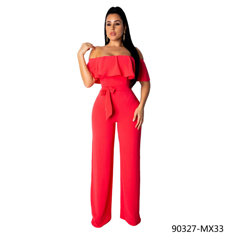 Off The Shoulder Ruffles Jumpsuits Women With Long Pants