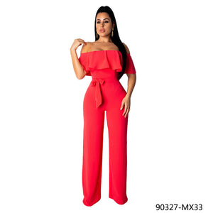 Off The Shoulder Ruffles Jumpsuits Women With Long Pants