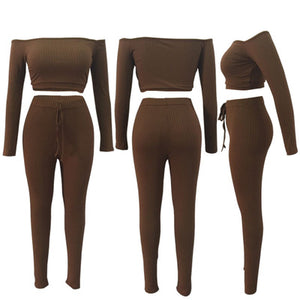 6 Color summer sexy strapless crop top club two piece women set long sleeve tops and pants set 2 piece outfits for women E3307