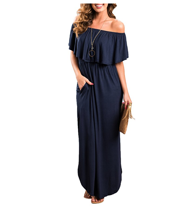 Womens Off The Shoulder Ruffle Party Dresses Side Split Beach Maxi Dress