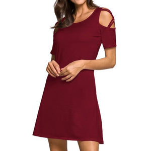 Women's Cold Shoulder Dresses with Pockets Loose Strappy T Shirt Swing Dress