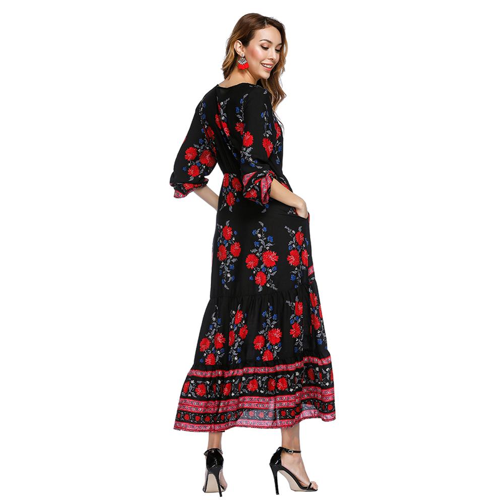 Bohemian Dress Women Printed Floral Long Sleeve Summer Maxi Dress