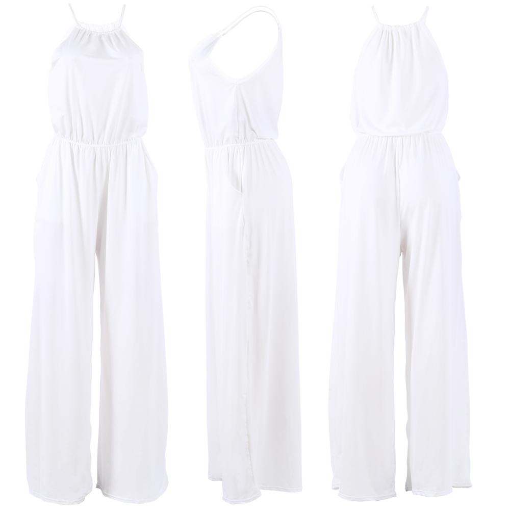 MN147 women's casual white solid sleeveless wide leg jumpsuit MN147