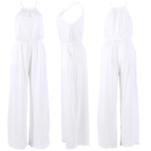 MN147 women's casual white solid sleeveless wide leg jumpsuit MN147