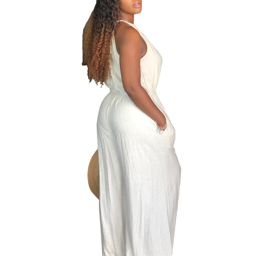 MN147 women's casual white solid sleeveless wide leg jumpsuit MN147