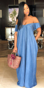 MSM722 casual solid loose off shoulder maxi long women denim dress