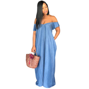 MSM722 casual solid loose off shoulder maxi long women denim dress