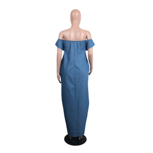 MSM722 casual solid loose off shoulder maxi long women denim dress