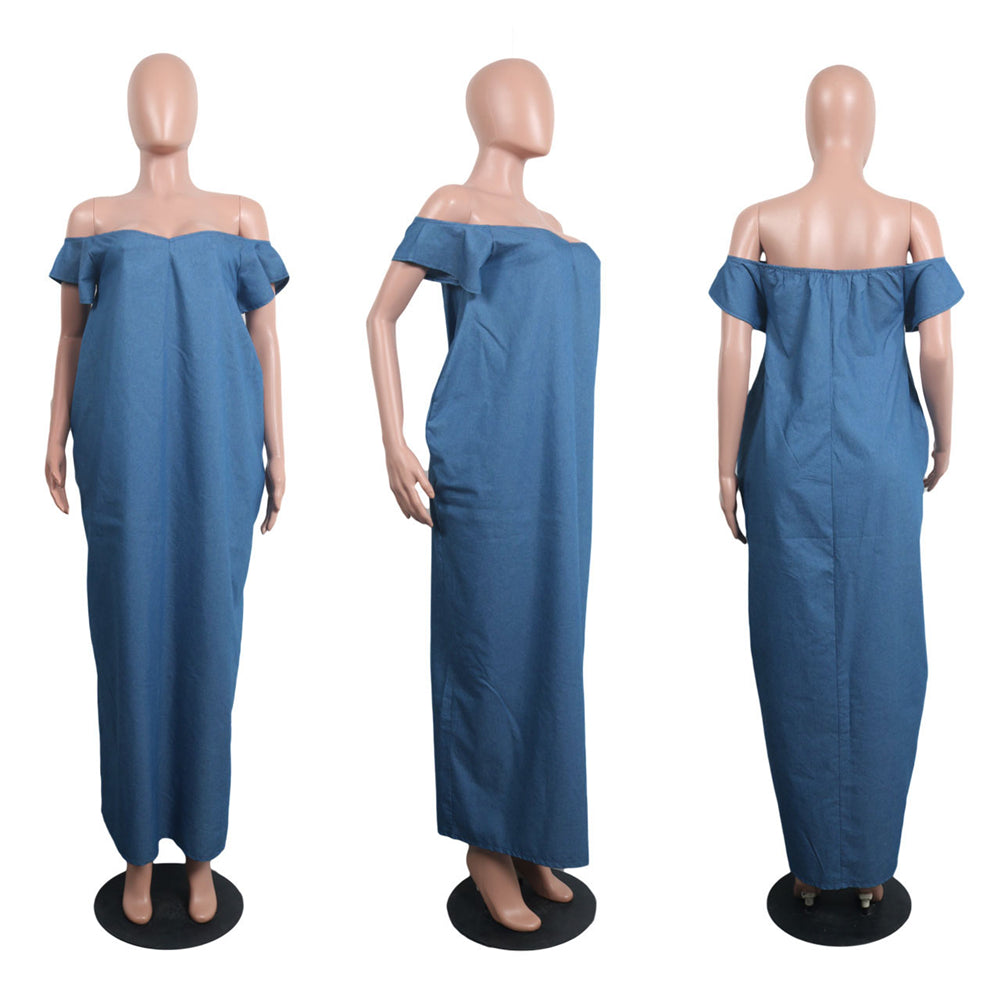 MSM722 casual solid loose off shoulder maxi long women denim dress