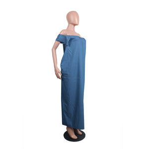 MSM722 casual solid loose off shoulder maxi long women denim dress